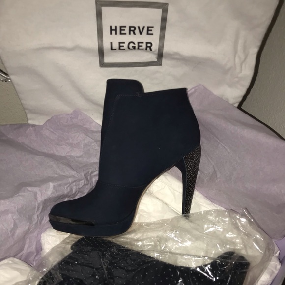 🔥NWT - Herve Leger - Navy Suede Booties🔥 - Picture 2 of 7